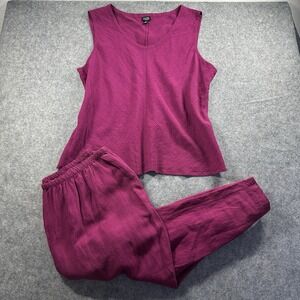 Elieen Fisher Womens 3X Linen Blend Two Piece Pants and Shirt Set Magenta Pink